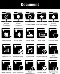 A set of 20 Document icons as folder prohibited, folder protection, update folder