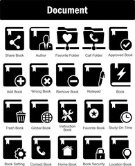 A set of 20 Document icons as share book, author, favorite folder