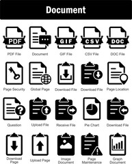 A set of 20 Document icons as pdf file, document, document, gif file