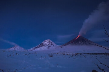 Volcano Klyuchevskaya Sopka erupting at night