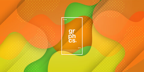 Bright colorful liquid fluid abstract background with orange, green and yellow gradient color combination. soft color and overlay lines on background. Eps10 vector