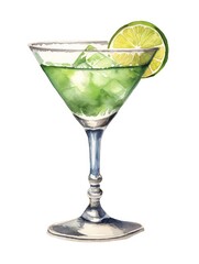 Glass of margarita watercolor illustration - Generative AI.