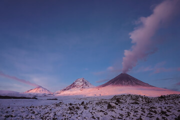Erupting volcano Klyuchevskaya Sopka in Kamchatka