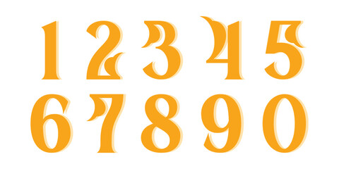 Number font. Font of numbers in classical style with contemporary geometric design. Beautiful elegant numerals. Vintage and old school retro typographic. Vector Illustration