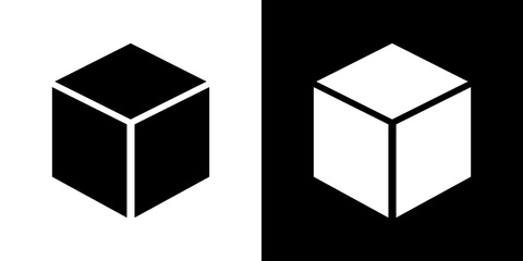 Black cube illustration. 3d box perspective sign. Cube vector icon.