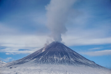 Erupting volcano Klyuchevskaya Sopka in Kamchatka