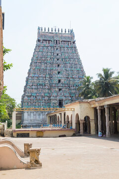 A scene of a very famous temple tower view of Adi Kumbeswarar Temple and one among travel destination, Kumbakonam,Tamil nadu, India