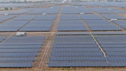 Solar energy farm. Aerial view of a solar farm in Asia.