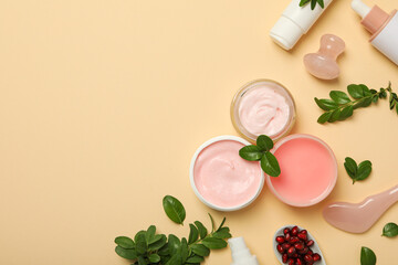 Obraz na płótnie Canvas Self care and skincare products concept - pomegranate cosmetics