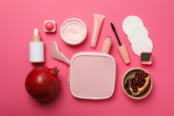 Obraz na płótnie Canvas Self care and skincare products concept - pomegranate cosmetics