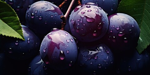 Vibrant harvest. Fresh and ripe fruits. Nature bounty. Juicy purple berries in closeup. Summer indulgence