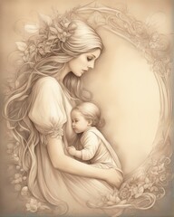 Fototapeta na wymiar Mother and baby portrait illustrations