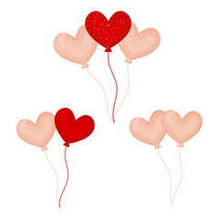 pink and red heart balloons watercolor clip art