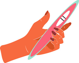 Female hand with pregnancy test with positive result. Motherhood and fertility concept.