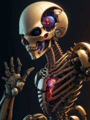 3D illustration. Cybernetic skull with brain. Generative AI