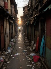 Street from the ghetto. Poor area. Generative AI - obrazy, fototapety, plakaty