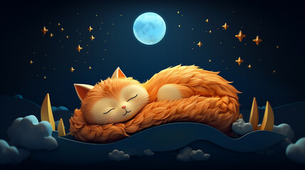 Obraz na płótnie Canvas illustration of cute cat sleeping on the crescent,