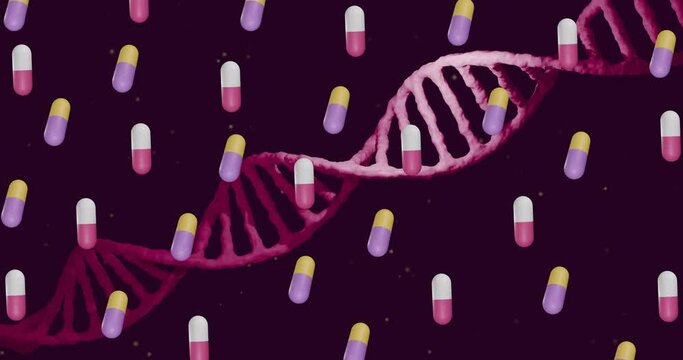 Animation of 3d micro of tablets and dna strand