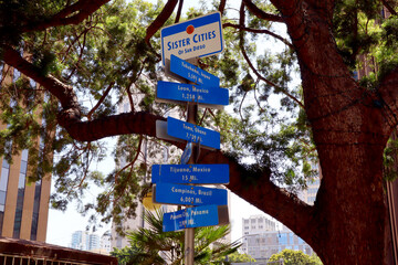 SAN DIEGO, California: Sister Cities of San Diego sign located in the San Diego Civic Center