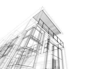 Architectural drawing of a house 3d illustration