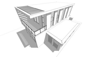 Architectural drawing of a house 3d illustration