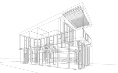 Architectural drawing of a house 3d illustration