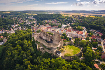 Aerial view of Bolkow castle in Lower Silesia- captured in summer day. This place is local...