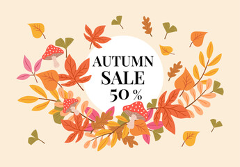 autumn sale banner, autumn leaves vector illustration , fall sale, autumn vector frame, autumn elements set
