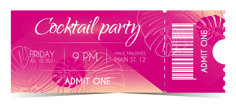 Cocktail summer party vintage pink and yellow colored vector tickets for admit one	