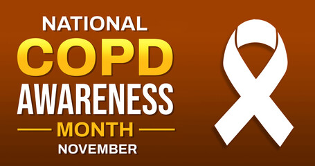 National COPD Awareness month background with ribbon and orange typography on the side.