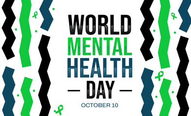World Mental Health Day background with green ribbon and typography. October 10 is celebrated as Mental health day backdrop