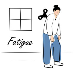 Tired woman with a key in her back. Fatigue. Vector illustration in doodle style
