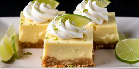 Key lime pie bars with cream.