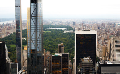 Skyline of Manhattan from Top of the Rock. Central Park. New York, USA