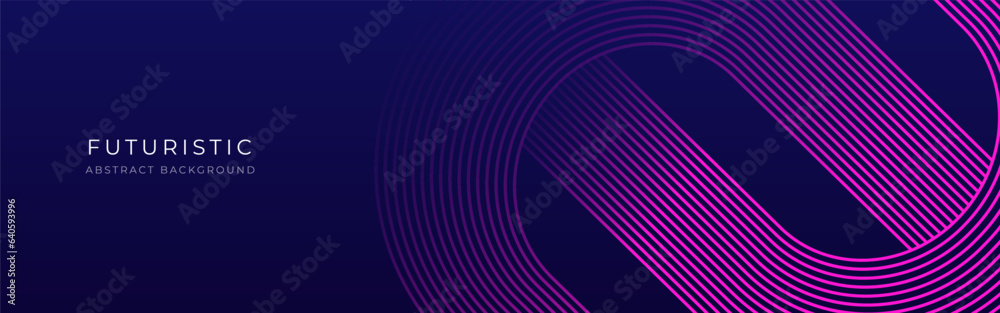 Poster Abstract glowing geometric lines on dark blue background. Modern diagonal background of rounded lines. Future technology concept. Business background for your design. Vector illustration EPS 10