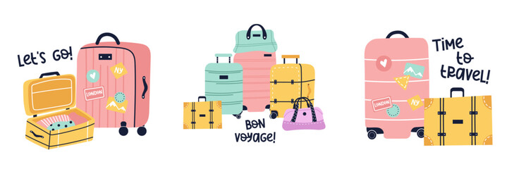Travel luggage and suitcase vector composition