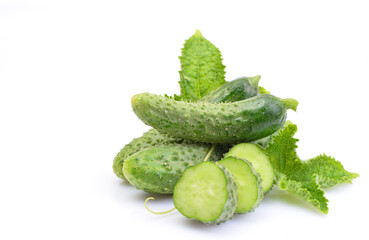 Fresh cucumbers on a white background