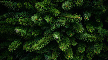 Christmas Fir tree brunch textured Background. Christmas tree branches green texture, no decorations.