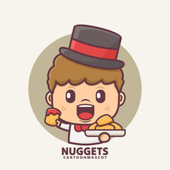 cartoon mascot with nuggets. vector illustrations with outline style