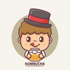 cartoon mascot with kombucha. vector illustrations with outline style
