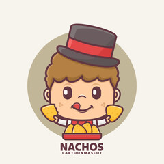 cartoon mascot with nachos. vector illustrations with outline style