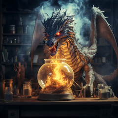 dragon inside the chemical glassware