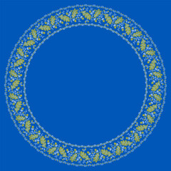 Vector illustration of Ukrainian ornament in ethnic floral style with oak leaves and acorns, identity, vyshyvanka, embroidery for print clothes, websites, banners. background. Floral design, border