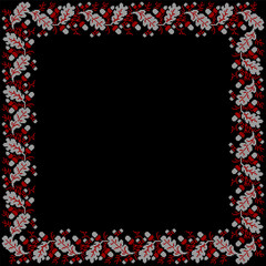 Vector illustration of Ukrainian ornament in ethnic floral style with oak leaves and acorns, identity, vyshyvanka, embroidery for print clothes, websites, banners. background. Floral design, border