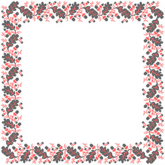 Vector illustration of Ukrainian ornament in ethnic floral style with oak leaves and acorns, identity, vyshyvanka, embroidery for print clothes, websites, banners. background. Floral design, border
