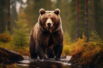 Picture of a big brown bear in a forest.