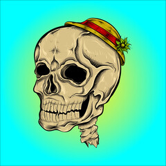 artwork illustration and t-shirt design skull with hat


