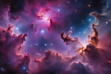 Obraz na płótnie Canvas A breathtaking and vivid space panorama highlighting a mesmerizing, colorful galaxy cloud nebula