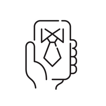 Hand holding a smartphone with dress shirt and tie. Job app with vacancies board. Pixel perfect, editable stroke icon
