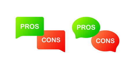Pros and cons icons. Flat, color, pros sign, cons sign. Vector illustration